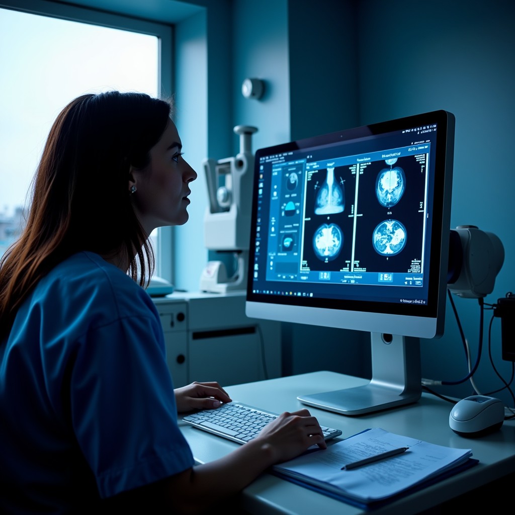 Radiologist viewing diagnostic imaging at a computer